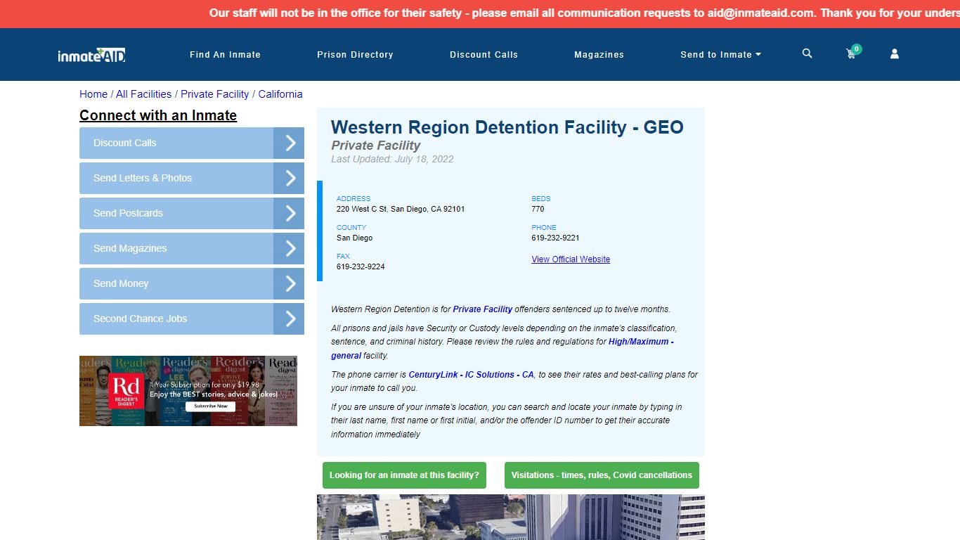 Western Region Detention Facility - GEO - Inmate Search ...